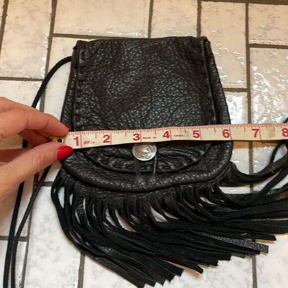 Vintage Black Leather Fringe Purse With Buffalo Dime Enclosure - Picture 6 of 9